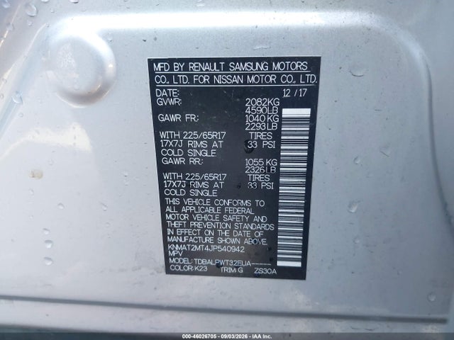 Aukcja sprzedaży 2018 Nissan Rogue S, vin: KNMAT2MT4JP540942, numer aukcji: 46026705