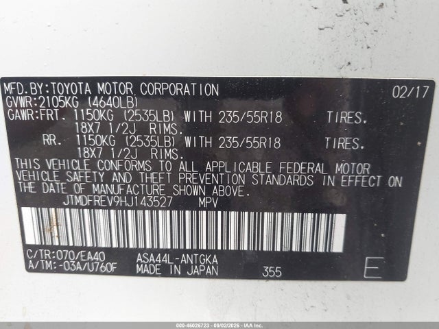JTMDFREV9HJ143527 Toyota Rav4 Limited