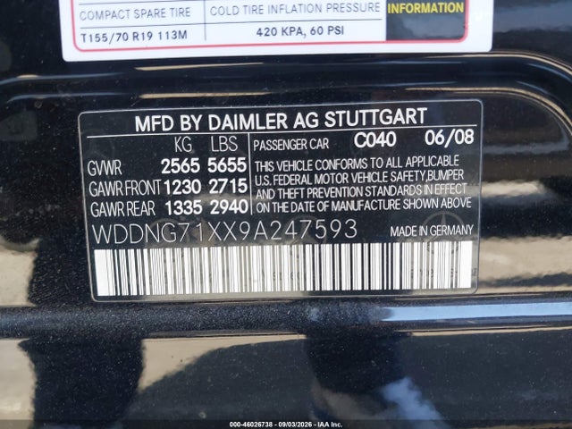Продажа на аукционе авто 2009 Mercedes-benz S 550, vin: WDDNG71XX9A247593, номер лота: 46026738