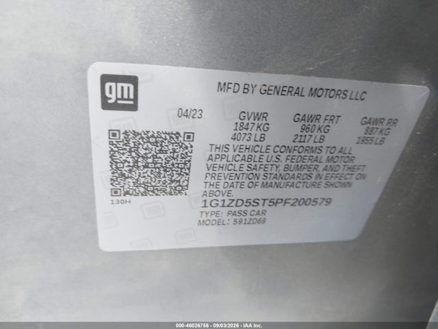Aukcja sprzedaży 2023 Chevrolet Malibu Fwd 1lt, vin: 1G1ZD5ST5PF200579, numer aukcji: 46026756