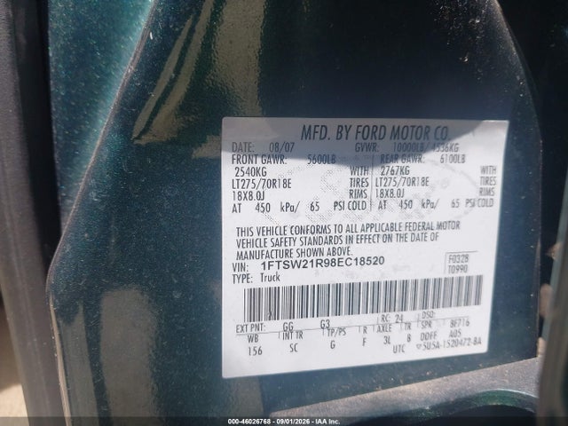 Продажа на аукционе авто 2008 Ford F-250, vin: 1FTSW21R98EC18520, номер лота: 46026768