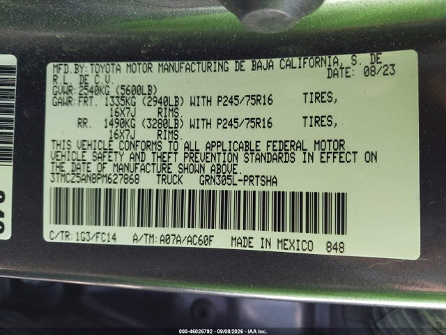 Aukcja sprzedaży 2023 Toyota Tacoma Sr5 V6, vin: 3TMCZ5AN8PM627868, numer aukcji: 46026792