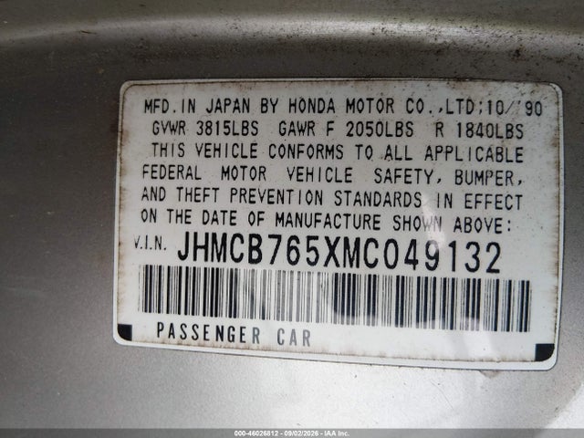 Продажа на аукционе авто 1991 Honda Accord Lx/ex, vin: JHMCB765XMC049132, номер лота: 46026812