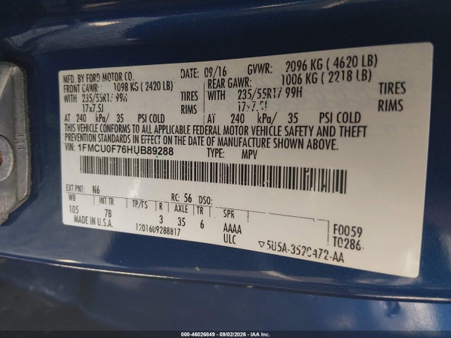 Продажа на аукционе авто 2017 Ford Escape S, vin: 1FMCU0F76HUB89288, номер лота: 46026849