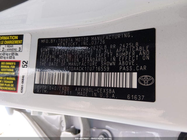 Продажа на аукционе авто 2026 Toyota Camry Se, vin: 4T1DAACK1TU716559, номер лота: 46026851
