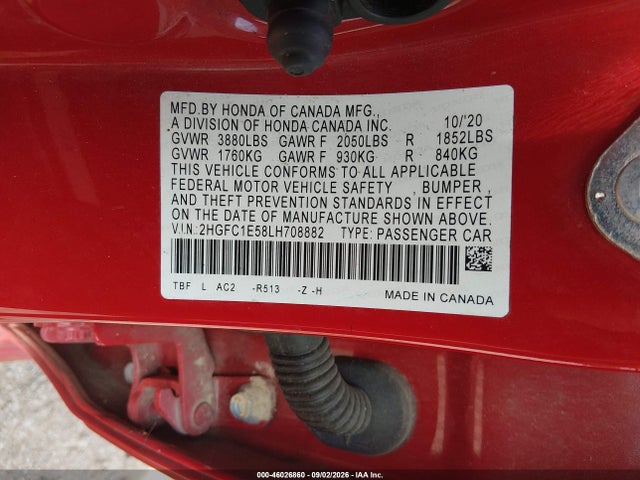 Продаж на аукціоні авто 2020 Honda Civic Si Sedan, vin: 2HGFC1E58LH708882, номер лоту: 46026860