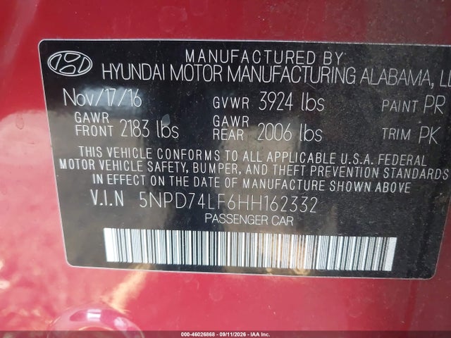 Hyundai ELANTRA SE 2017 5NPD74LF6HH162332 Image 9