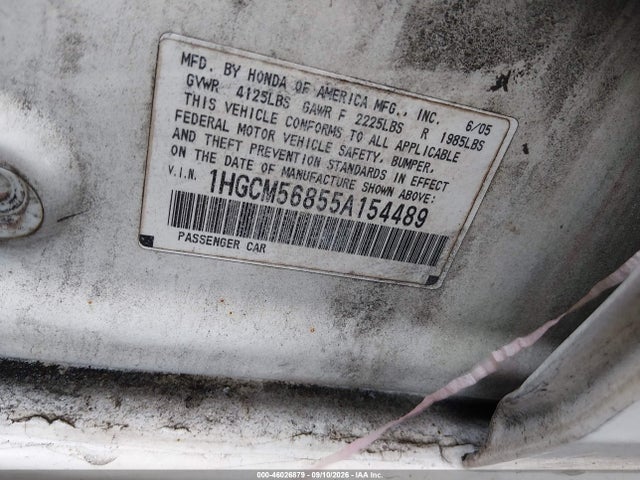 Aukcja sprzedaży 2005 Honda Accord 2.4 Ex, vin: 1HGCM56855A154489, numer aukcji: 46026879