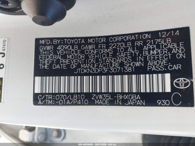 Aukcja sprzedaży 2015 Toyota Prius Plug-in Advanced, vin: JTDKN3DP3F3071381, numer aukcji: 46026880