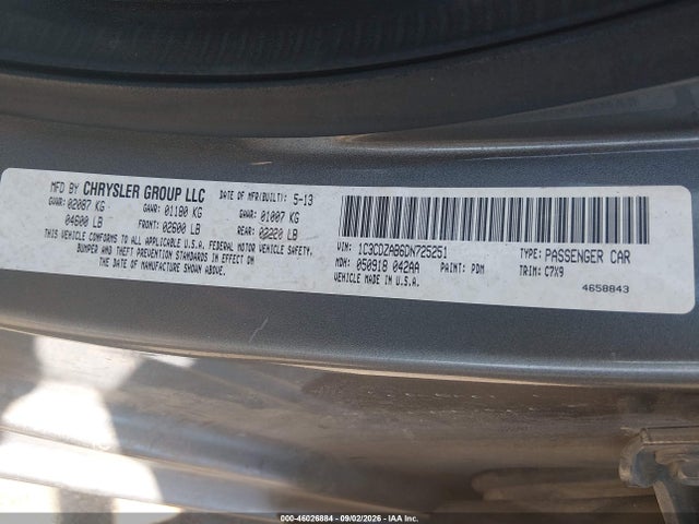 Aukcja sprzedaży 2013 Dodge Avenger Se, vin: 1C3CDZAB6DN725251, numer aukcji: 46026884