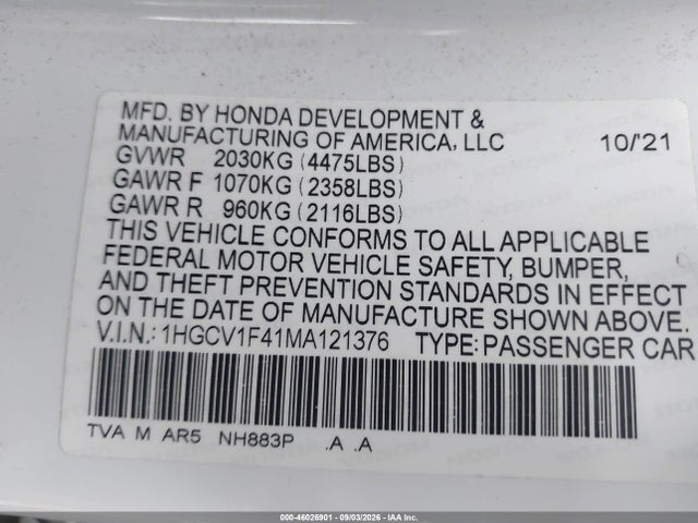 1HGCV1F41MA121376 Honda Accord Sport Special Edition