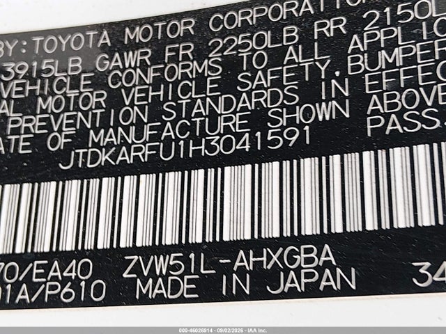 Aukcja sprzedaży 2017 Toyota Prius, vin: JTDKARFU1H3041591, numer aukcji: 46026914