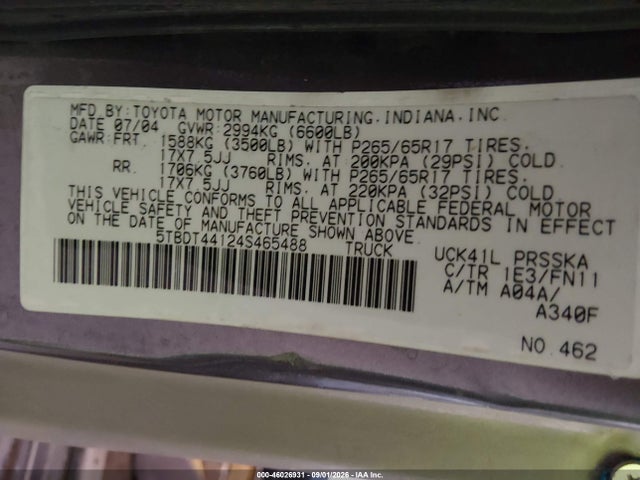 Aukcja sprzedaży 2004 Toyota Tundra Sr5 V8, vin: 5TBDT44124S465488, numer aukcji: 46026931