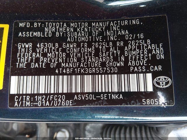 Toyota CAMRY LE 2016 4T4BF1FK3GR557530 Image 9