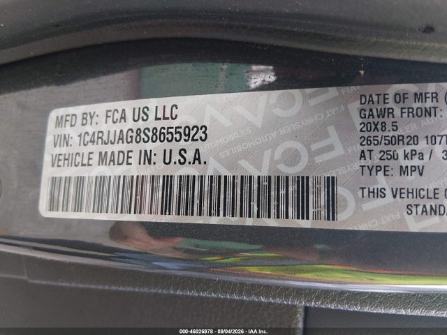 2025 Jeep Grand Cherokee L Altitude 4x2 მანქანა იყიდება აუქციონზე, vin: 1C4RJJAG8S8655923, აუქციონის ნომერი: 46026978