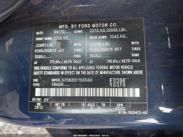 46026980 :رقم المزاد ، NM0LS7CN2DT155500 vin ، 2013 Ford Transit Connect Xl مزاد بيع