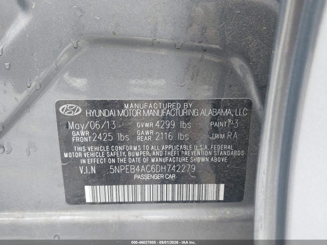 Продажа на аукционе авто 2013 Hyundai Sonata Gls, vin: 5NPEB4AC6DH742279, номер лота: 46027005