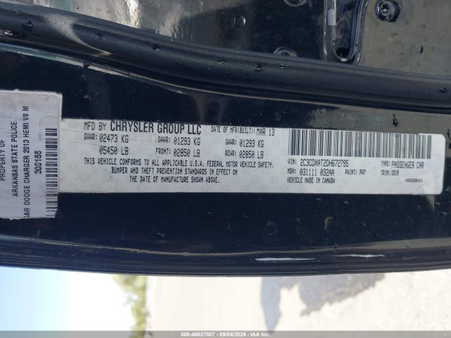 Продаж на аукціоні авто 2013 Dodge Charger Police, vin: 2C3CDXAT2DH672795, номер лоту: 46027007