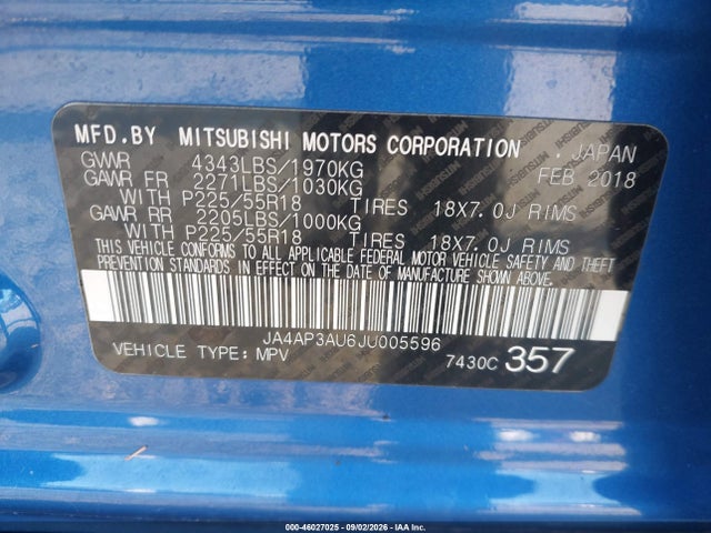 Продажа на аукционе авто 2018 Mitsubishi Outlander Sport 2.0 Es, vin: JA4AP3AU6JU005596, номер лота: 46027025