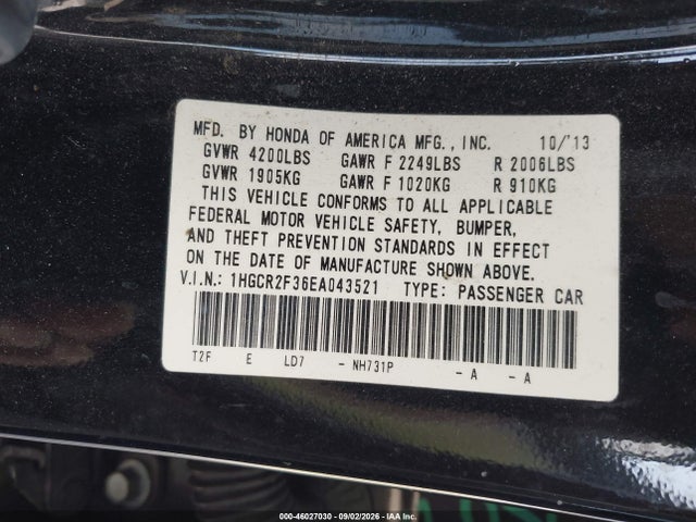 Honda ACCORD LX 2014 1HGCR2F36EA043521 Image 9