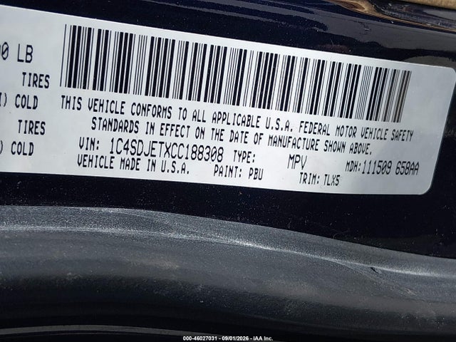 46027031 :رقم المزاد ، 1C4SDJETXCC188308 vin ، 2012 Dodge Durango Citadel مزاد بيع