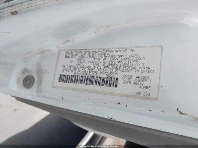 Продажа на аукционе авто 2004 Toyota Tundra Sr5 V8, vin: 5TBRT34104S447281, номер лота: 46027054