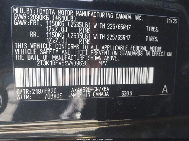 2T3K1RFV5SW439626 Toyota RAV4 LE