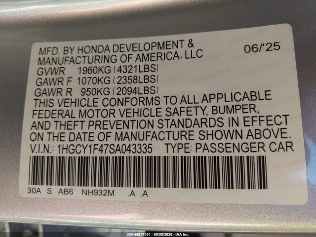 Продаж на аукціоні авто 2025 Honda Accord Se, vin: 1HGCY1F47SA043335, номер лоту: 46027081