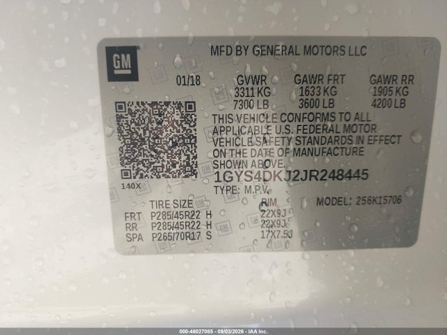46027085 :رقم المزاد ، 1GYS4DKJ2JR248445 vin ، 2018 Cadillac Escalade Platinum مزاد بيع