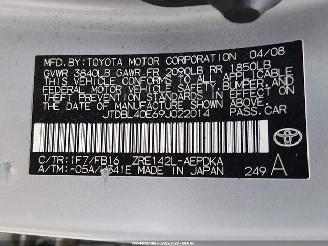 Aukcja sprzedaży 2009 Toyota Corolla Le, vin: JTDBL40E69J022014, numer aukcji: 46027106