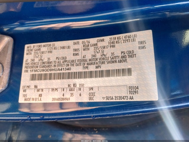 Ford ESCAPE SE 2017 1FMCU9GD9HUA41340 Image 9