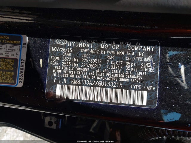 46027163 :رقم المزاد ، KM8J33A2XGU133215 vin ، 2016 Hyundai Tucson Eco مزاد بيع