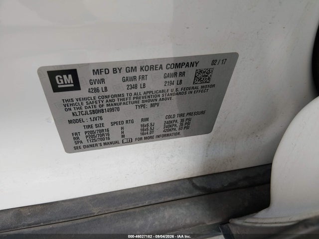 Chevrolet Trax Lt 2017 KL7CJLSB0HB149970 Image 9
