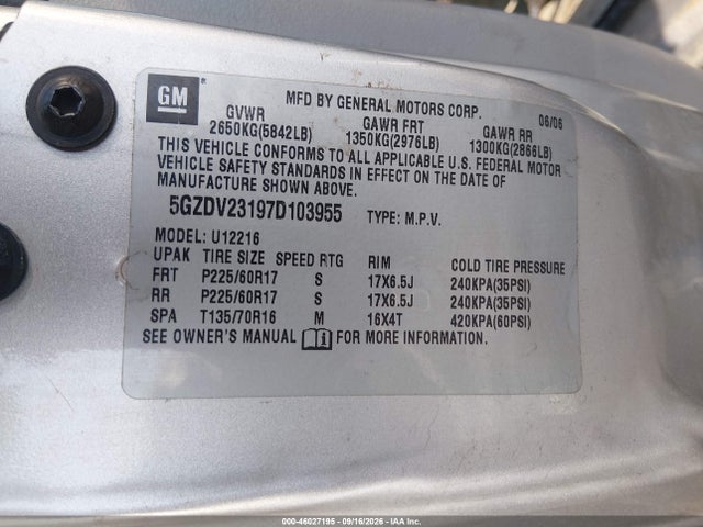2007 Saturn Relay 3 მანქანა იყიდება აუქციონზე, vin: 5GZDV23197D103955, აუქციონის ნომერი: 46027195