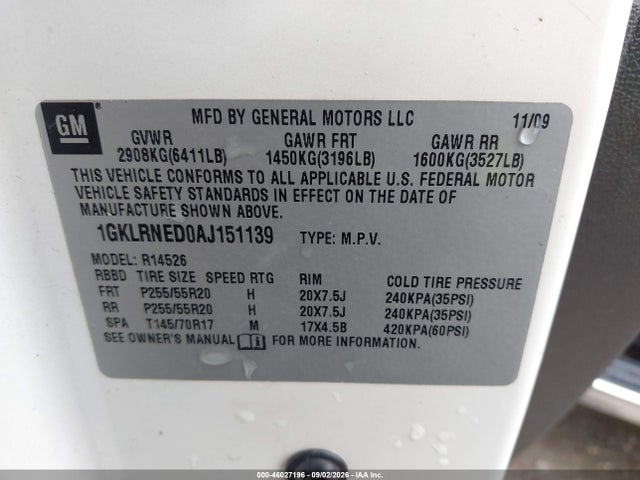 Продаж на аукціоні авто 2010 Gmc Acadia Slt-2, vin: 1GKLRNED0AJ151139, номер лоту: 46027196