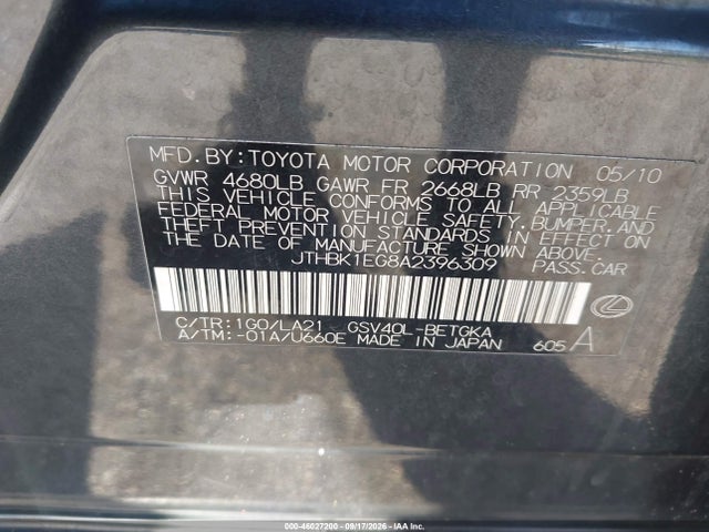 46027200 :رقم المزاد ، JTHBK1EG8A2396309 vin ، 2010 Lexus Es 350 مزاد بيع