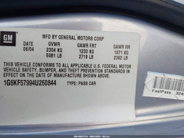 Aukcja sprzedaży 2004 Cadillac Deville Dts, vin: 1G6KF57994U260844, numer aukcji: 46027218