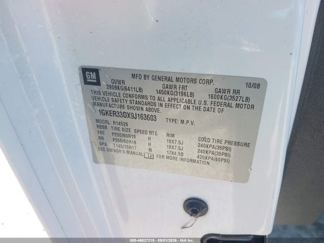 2009 Gmc Acadia Slt-2 მანქანა იყიდება აუქციონზე, vin: 1GKER33DX9J163603, აუქციონის ნომერი: 46027219