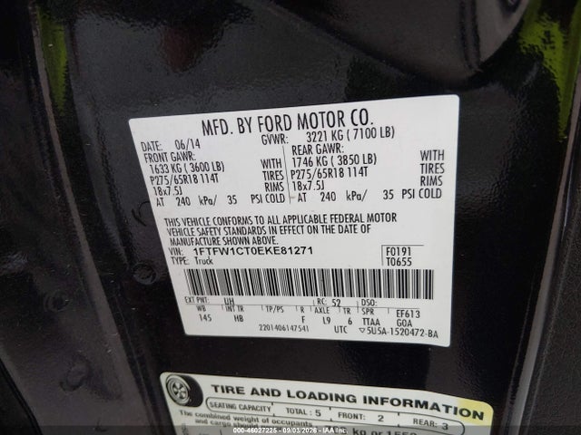 1FTFW1CT0EKE81271 Ford F-150 Lariat