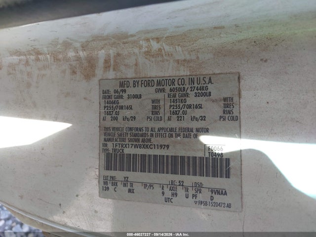 Продажа на аукционе авто 1999 Ford F-150 Lariat/work Series/xl/xlt, vin: 1FTRX17W8XKC11979, номер лота: 46027227