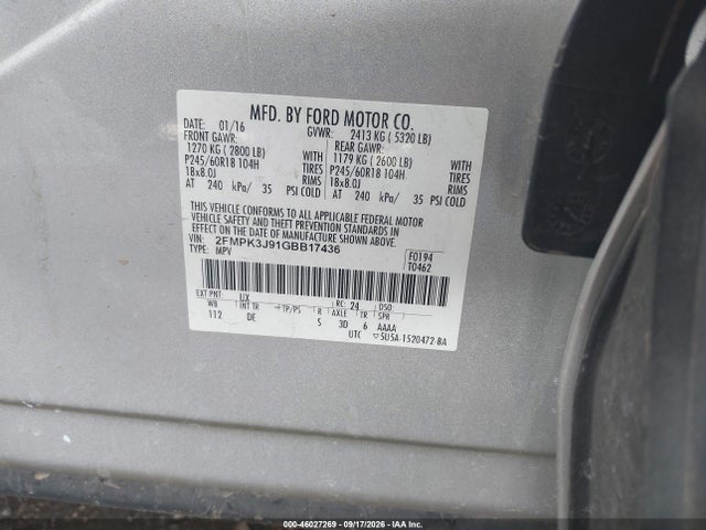 Ford EDGE SEL 2016 2FMPK3J91GBB17436 Image 9
