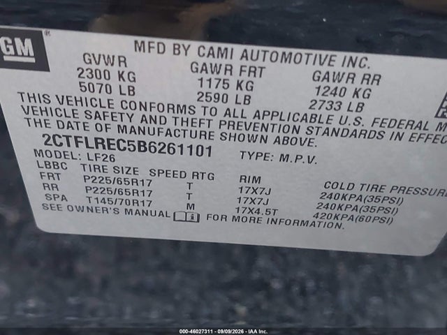 Продаж на аукціоні авто 2011 Gmc Terrain Sle-1, vin: 2CTFLREC5B6261101, номер лоту: 46027311