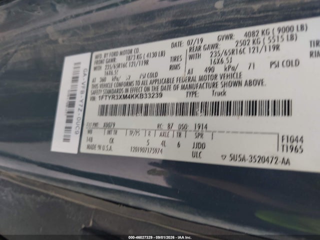 1FTYR3XM4KKB33239 Ford Transit-250