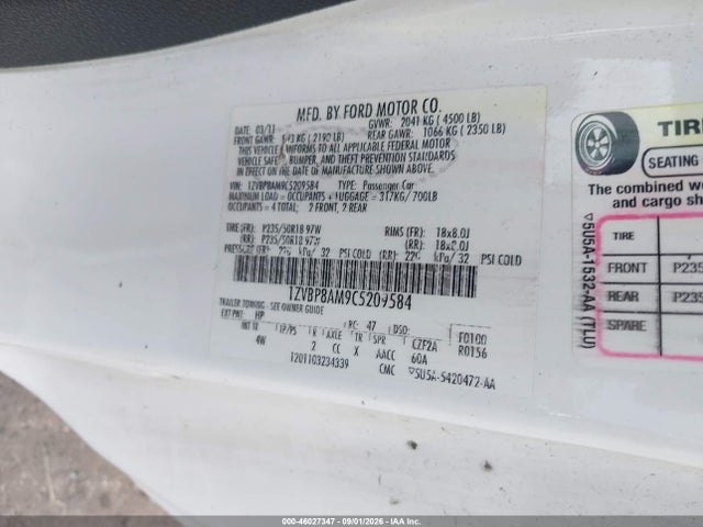 Продаж на аукціоні авто 2012 Ford Mustang V6 Premium, vin: 1ZVBP8AM9C5209584, номер лоту: 46027347