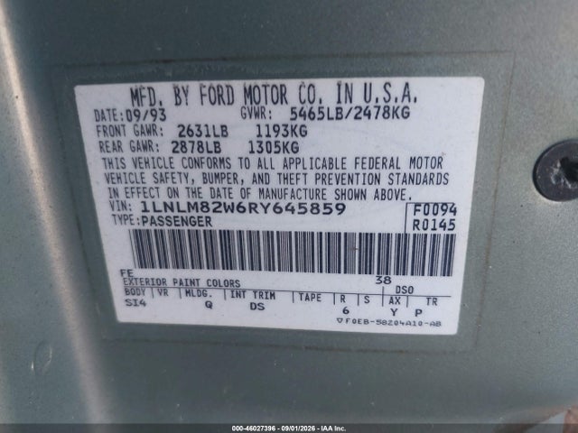Продаж на аукціоні авто 1994 Lincoln Town Car Signature/tournament, vin: 1LNLM82W6RY645859, номер лоту: 46027396