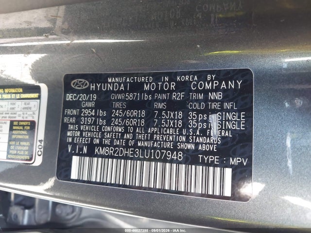 Aukcja sprzedaży 2020 Hyundai Palisade Sel, vin: KM8R2DHE3LU107948, numer aukcji: 46027398