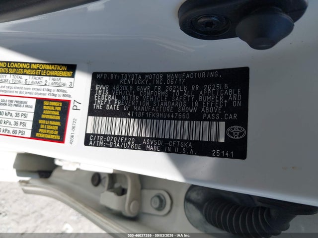 2017 Toyota Camry Se მანქანა იყიდება აუქციონზე, vin: 4T1BF1FK9HU447660, აუქციონის ნომერი: 46027399