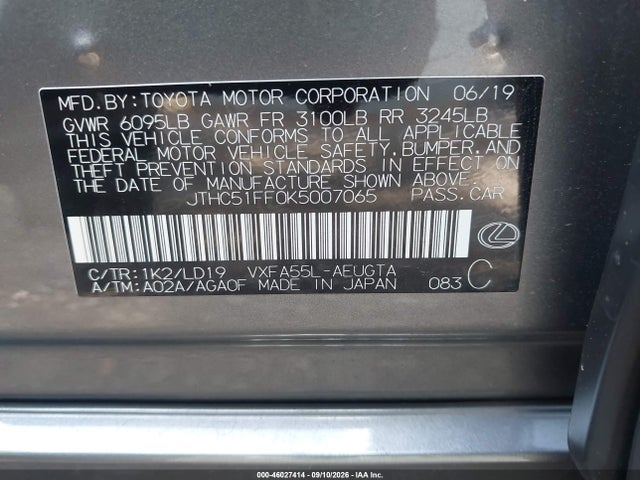 Продаж на аукціоні авто 2019 Lexus Ls 500, vin: JTHC51FF0K5007065, номер лоту: 46027414