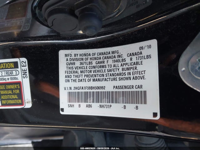 Aukcja sprzedaży 2011 Honda Civic Lx, vin: 2HGFA1F59BH506992, numer aukcji: 46027421