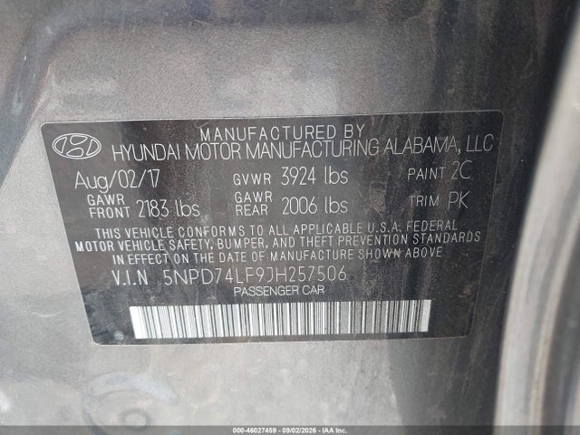 2018 Hyundai Elantra Se მანქანა იყიდება აუქციონზე, vin: 5NPD74LF9JH257506, აუქციონის ნომერი: 46027459